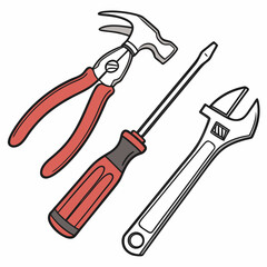 Vector illustration of appliance repair tools set, isolated on white background