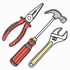 Vector illustration of appliance repair tools set, isolated on white background