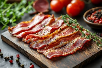 Obraz premium The exquisite pairing of bacon and vegetables