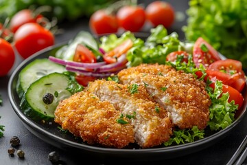 Fototapeta premium Golden and crispy fried chicken cutlet
