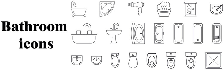 Bathroom furniture top view. Architectural uncoloured set for interior design. Vector collection. Baths, shells, toilets, bidets, urinals, showers. View from above. Vector illustration in flat style © Never Give up 