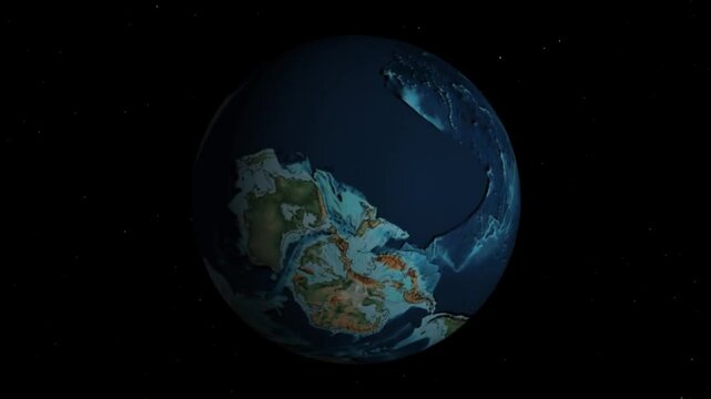 Rotating 3D Earth - View of the Southern Pole 6000 Years Ago, Space Background