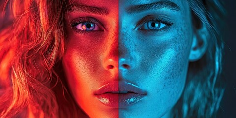 A stunning hyper-realistic portrait with artistic lighting and surreal color grading