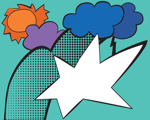 pop art landscape with clouds thunder and sun