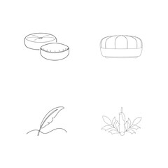 Collection of minimalist contour illustrations featuring soft cushions, feather, and candle designs