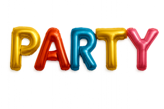 PARTY 3d colorful text isolated on transparent background - Powered by Adobe