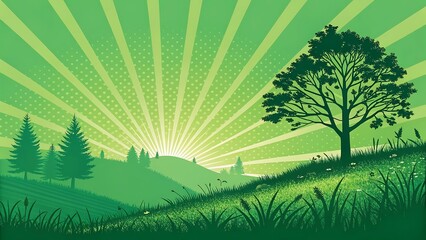 Fototapeta premium Serene Sunrise Landscape Gemini API gen-lang-client-0847638545 Enhanced Green Hills Illustration