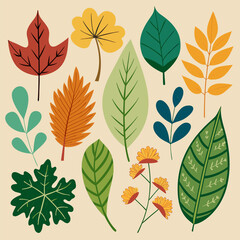 Vibrant Botanical Illustration. A Colorful Collection of Leaves and Flowers