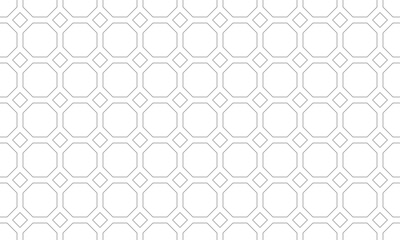 Geometric seamless pattern with grey outline octagons and rhombus shape. Vector Repeating Texture.