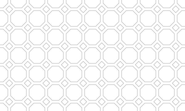 Geometric seamless pattern with grey outline octagons and rhombus shape. Vector Repeating Texture.