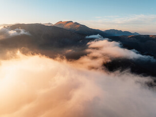Sunset over Liptov region in Low Tatras mountains. Lajstoch near certovica pass landspace, slovakia.