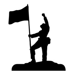 soldier in the chasm with a flag