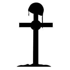 silhouette of a cross with a war soldier's helmet