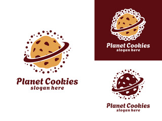 Planet Cookies logo design vector template. Cookie Biscuit logo design icon