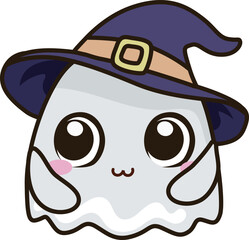 kawaii ghost with witch hat