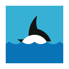 Obraz premium Minimalist vector illustration of a black and white killer whale fin breaching the ocean surface