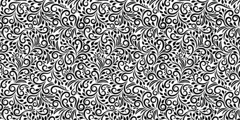 Elegant Black and White Floral Seamless Pattern Background