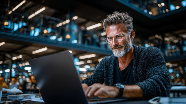 A man using a laptop with Educational Technology on the keyboard, analyzing and developing various information about digital tools, and technology integration to enhance teaching and learning outcomes - Powered by Adobe