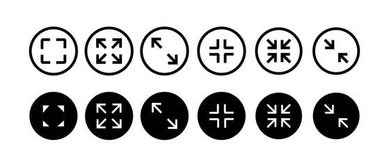 screen resize icon set. full screen icon set. large screen, full screen, small screen size icon for app, video, media, ui design. screen png and vector illustration on transparent background.