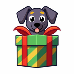 dog with gift box