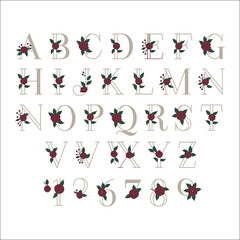 Capital letters with delicate floral bouquets for weddings, invitations, and celebrations