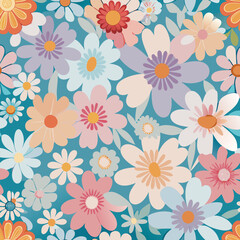 Pastel Floral Seamless Pattern. Blooming Flowers Background