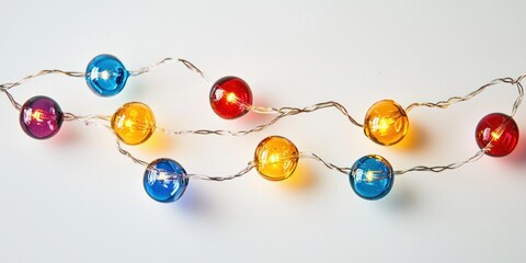 Battery-operated string lights with tiny bulbs on white background