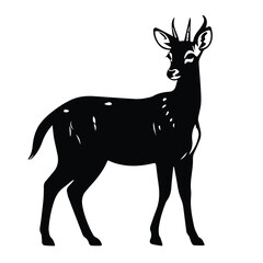Fototapeta premium Black and white silhouette of a deer in a profile view. Wildlife silhouette of a deer standing alert against a plain background.