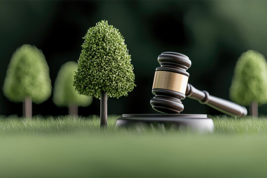 Gavel tree grass law justice environment legal nature wooden green symbol decision court protection concept