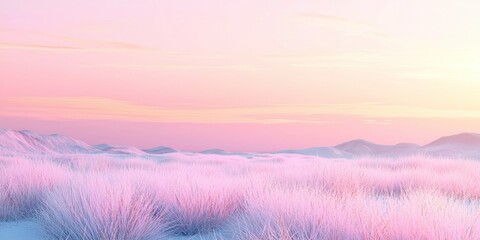 A tranquil scene of a desert horizon where soft pastel colors blend seamlessly at dusk