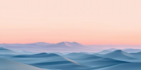 A tranquil scene of a desert horizon where soft pastel colors blend seamlessly at dusk