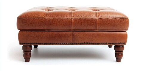 Obraz premium Classic leather ottoman with decorative nailhead trim on white background