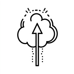 Minimalist depiction of cloud data ascent with arrow symbol for digital transfer
