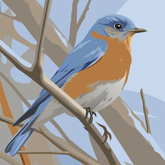 A vibrant vector illustration of an Eastern Bluebird, showcasing its vivid blue plumage and warm reddish chest, ideal for nature-themed designs.