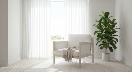 A minimalist, bright interior scene