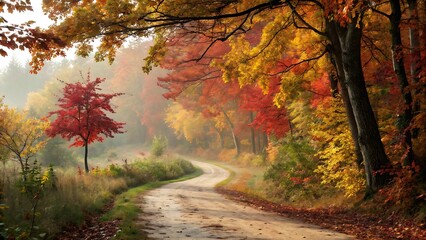 Autumnal Pathway A Misty Road Through Vibrant Fall Foliage - Gemini API gen-lang-client-0847638545 Integration