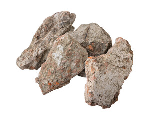 Broken concrete rubble debris isolated on transparent background