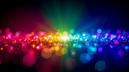 Colorful sparkling lights background, glowing multicolored bokeh effect, vibrant festive particles, bright illumination, magical shimmering beams, mesmerizing enchanting glowing dot