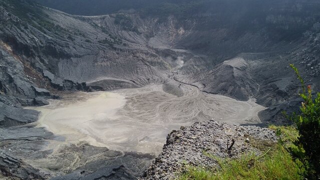 grey rocky mountain crater
