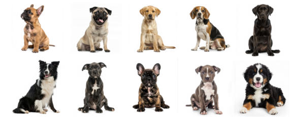 Collection of dogs, png on transparency background