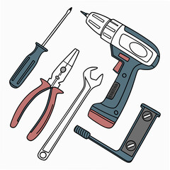 Vector illustration of appliance repair tools set, isolated on white background