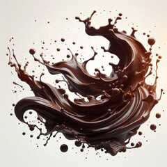 Dark brown liquid splash, smooth flowing curves against a bright background