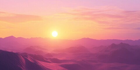 Obraz premium A vast desert landscape with dunes glowing orange and purple as the sun sets