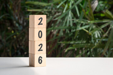 2026 on stacked square blocks. New year concept.