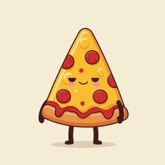 Cartoon Pizza Slice Character with Face and Pepperoni Standing