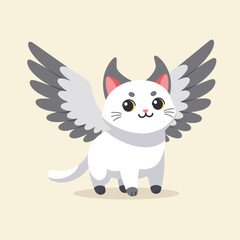Cartoon Winged Cat Illustration with Cute Eyes and Happy Expression