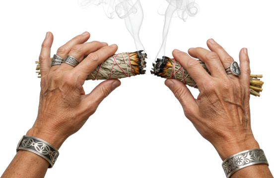 Woman s Hands Breaking Apart Smoldering White Sage Smudge Stick Spiritual Cleansing Ritual
