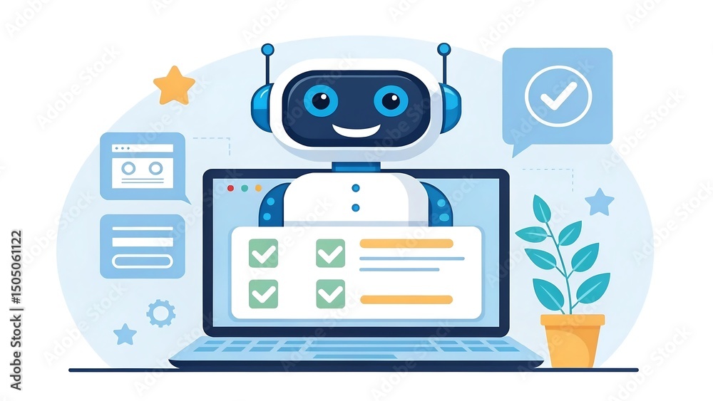 Wall mural friendly robot assists online form completion, efficient automation process