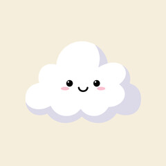 Cute Cloud Smiling Cartoon Illustration on Beige Background for Kids