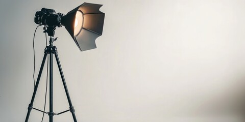 Metal tripod table light in matte black on white background